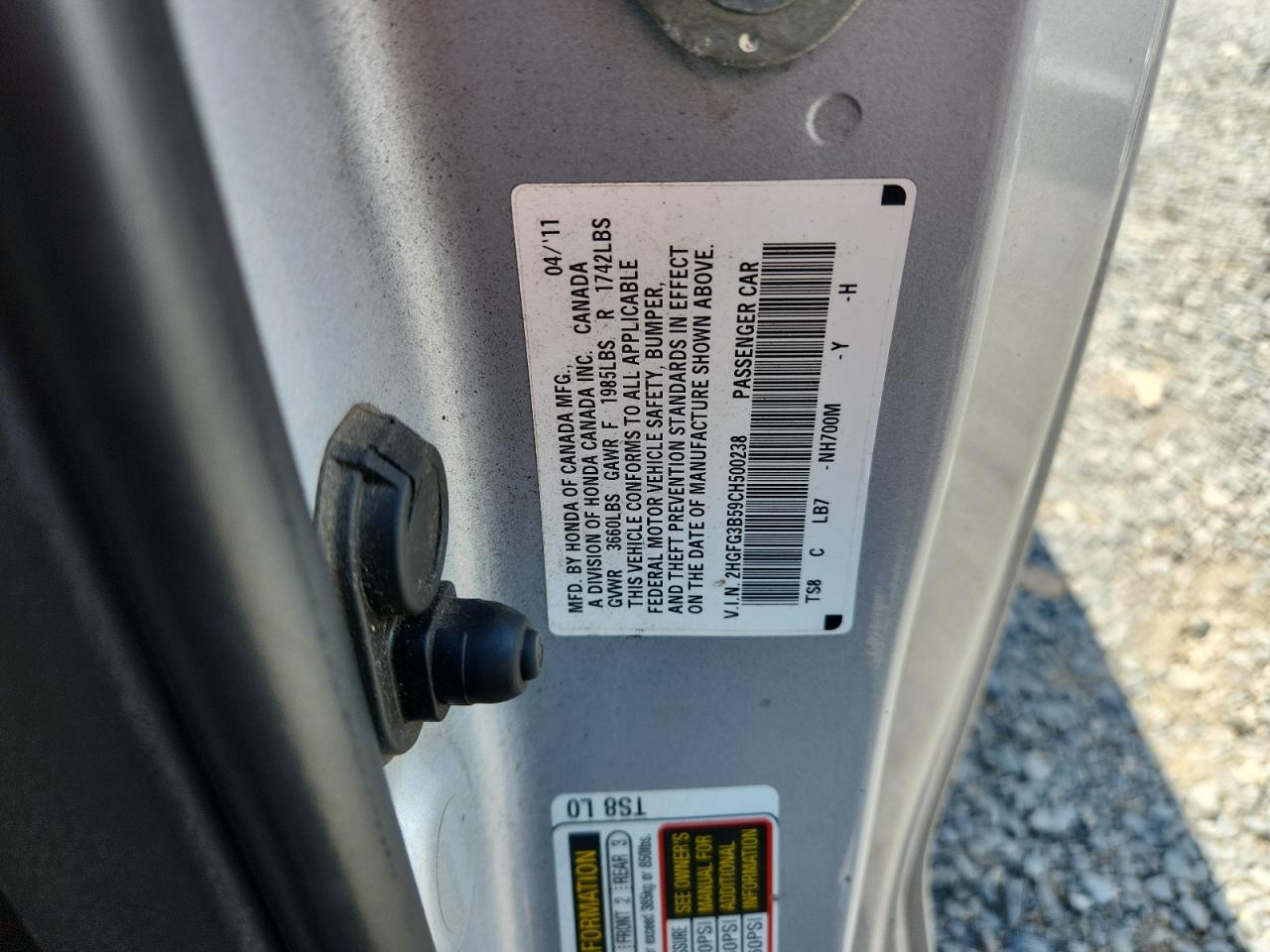 2012 Honda Civic Lx VIN: 2HGFG3B59CH500238 Lot: 65034005