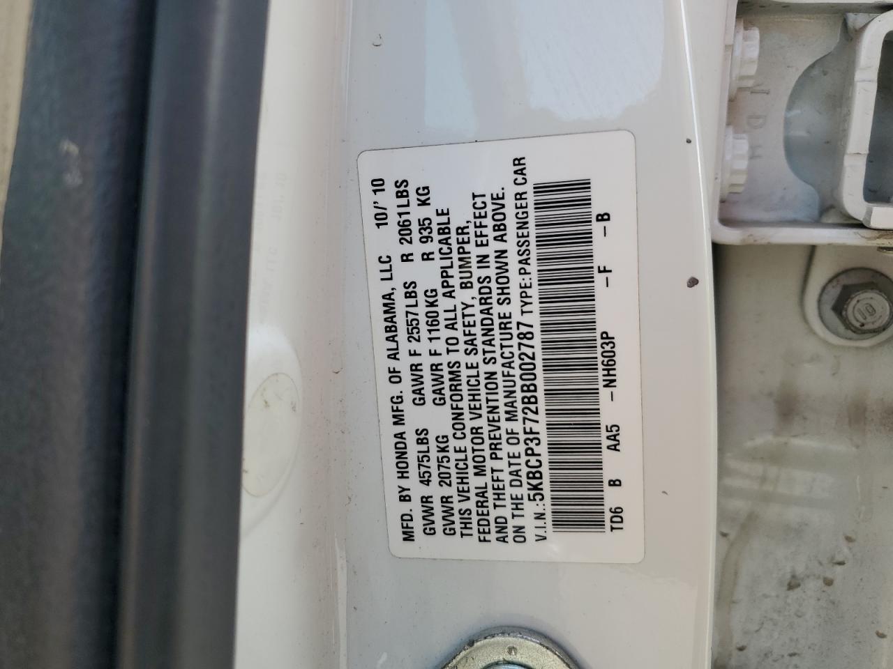 2011 Honda Accord Ex VIN: 5KBCP3F72BB002787 Lot: 66012475