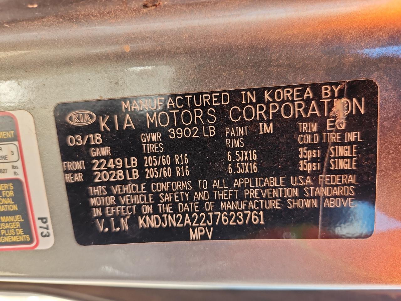 2018 Kia Soul VIN: KNDJN2A22J7623761 Lot: 64279875