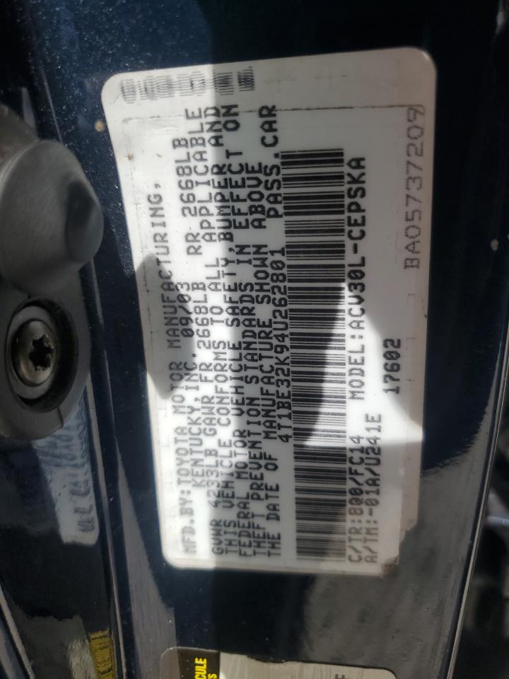 2004 Toyota Camry Le VIN: 4T1BE32K94U262801 Lot: 64369335