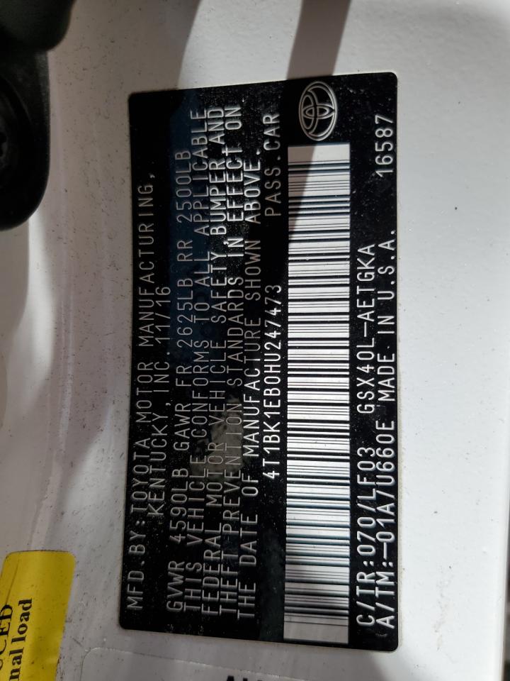 2017 Toyota Avalon Xle VIN: 4T1BK1EB0HU247473 Lot: 66337695