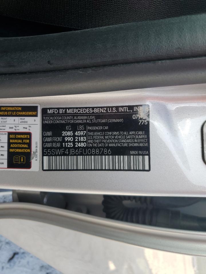 2015 Mercedes-Benz C 300 VIN: 55SWF4JB6FU088786 Lot: 63008365