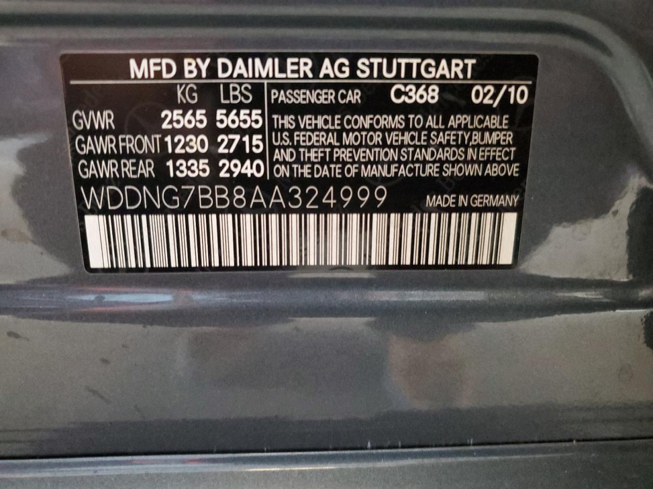 2010 Mercedes-Benz S 550 VIN: WDDNG7BB8AA324999 Lot: 63681665