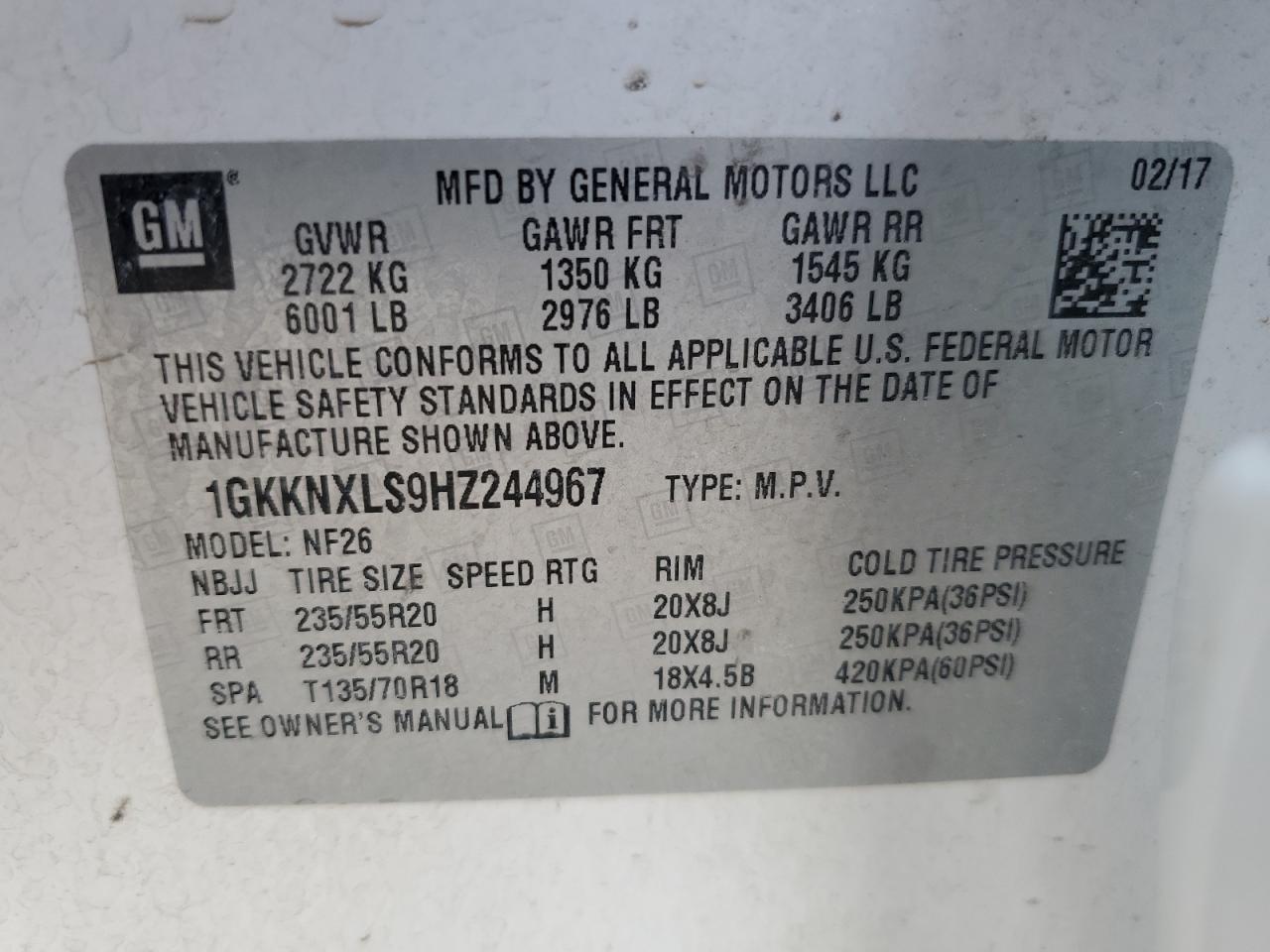 2017 GMC Acadia Denali VIN: 1GKKNXLS9HZ244967 Lot: 63095245