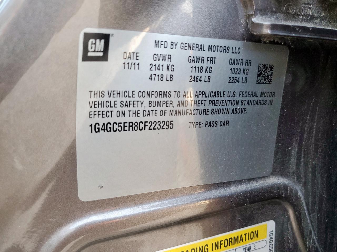 2012 Buick Lacrosse VIN: 1G4GC5ER8CF223295 Lot: 65238595