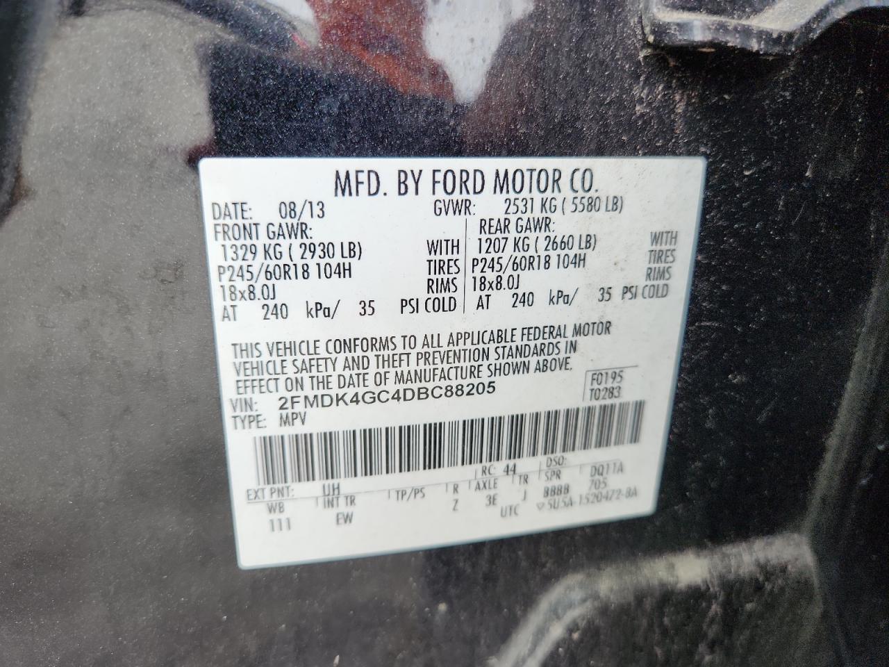 2013 Ford Edge Se VIN: 2FMDK4GC4DBC88205 Lot: 63756845