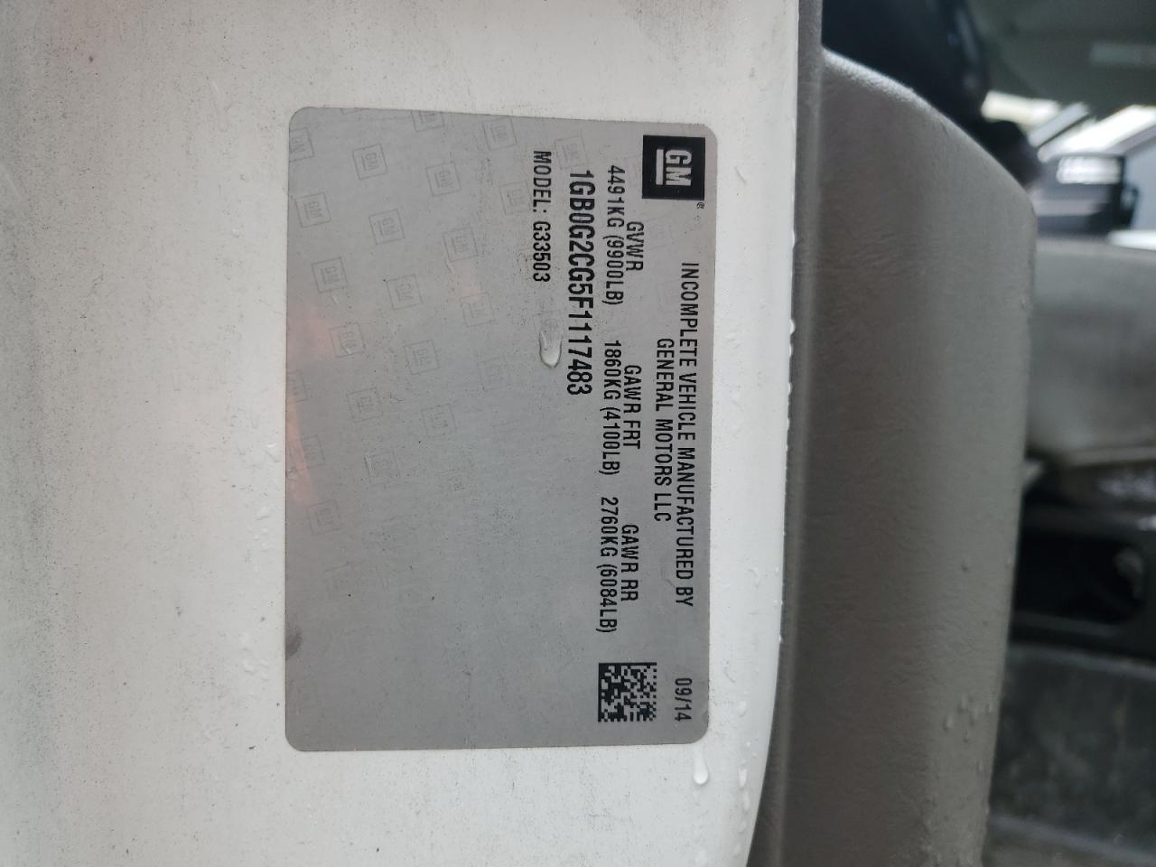 2015 Chevrolet Express G3500 VIN: 1GB0G2CG5F1117483 Lot: 63311015