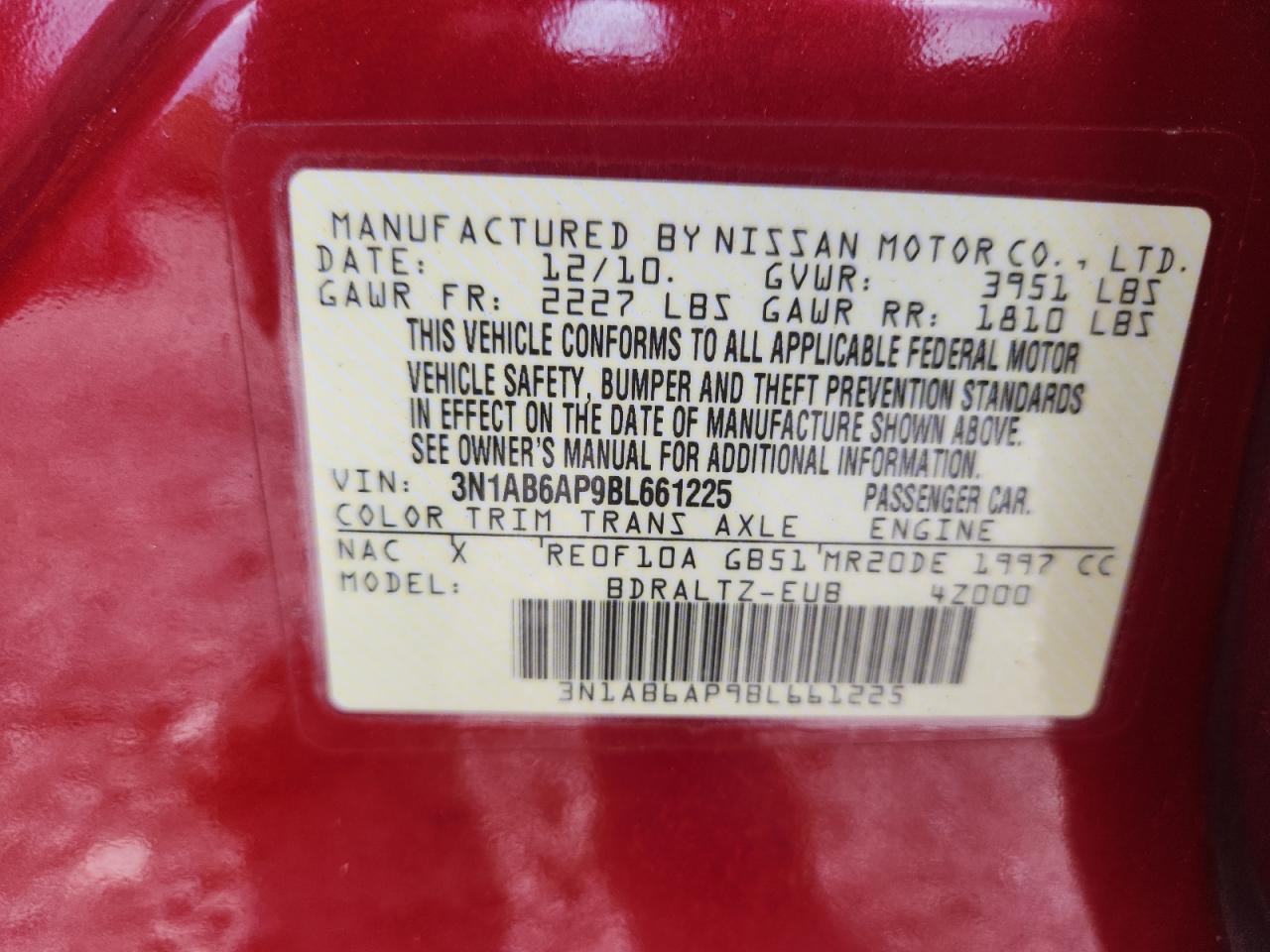 2011 Nissan Sentra 2.0 VIN: 3N1AB6AP9BL661225 Lot: 64781525
