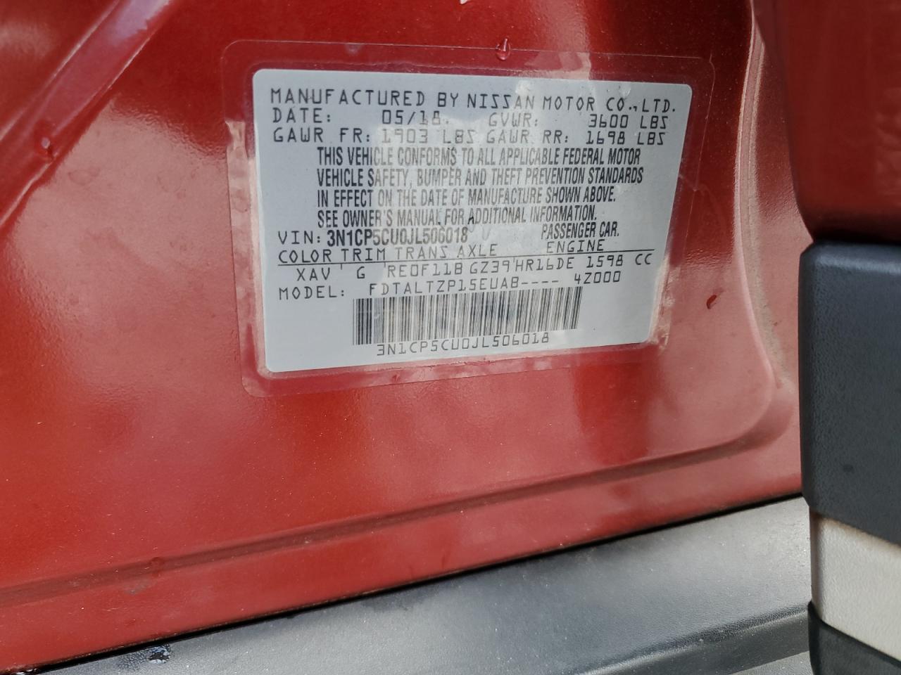 2018 Nissan Kicks S VIN: 3N1CP5CU0JL506018 Lot: 67190705