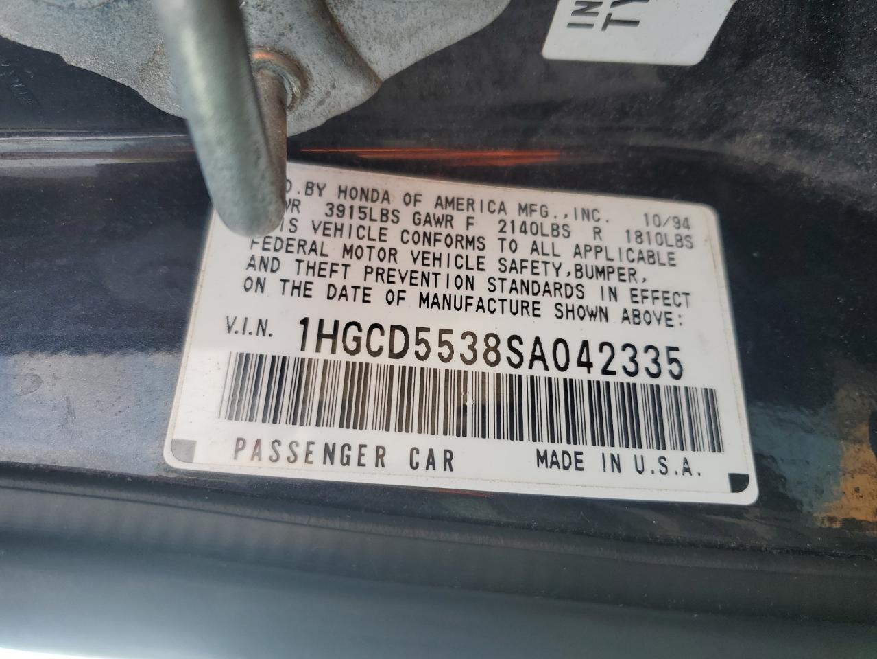 1995 Honda Accord Lx VIN: 1HGCD5538SA042335 Lot: 65115405