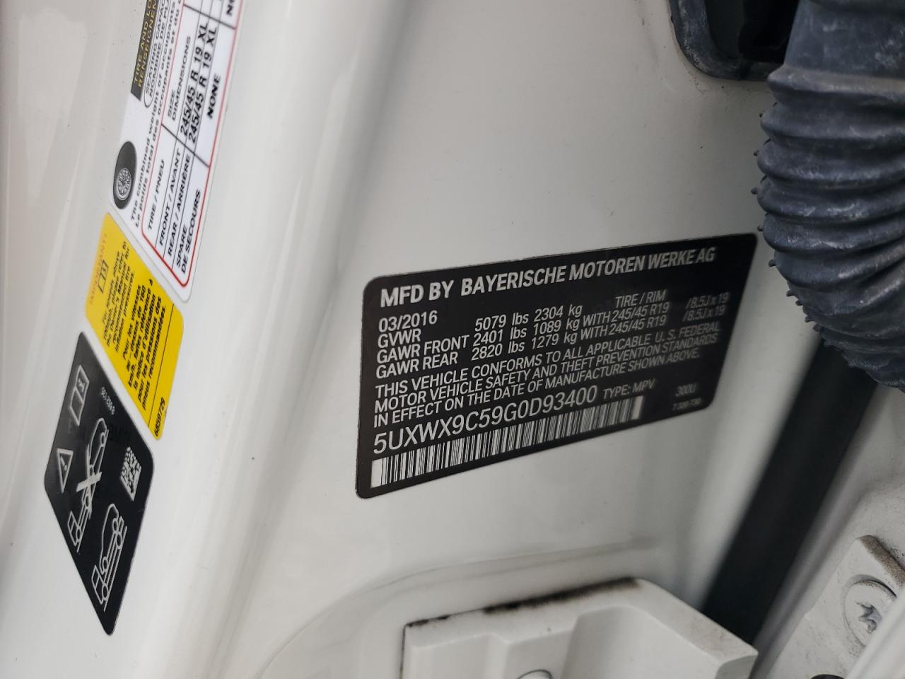 2016 BMW X3 xDrive28I VIN: 5UXWX9C59G0D93400 Lot: 64557495