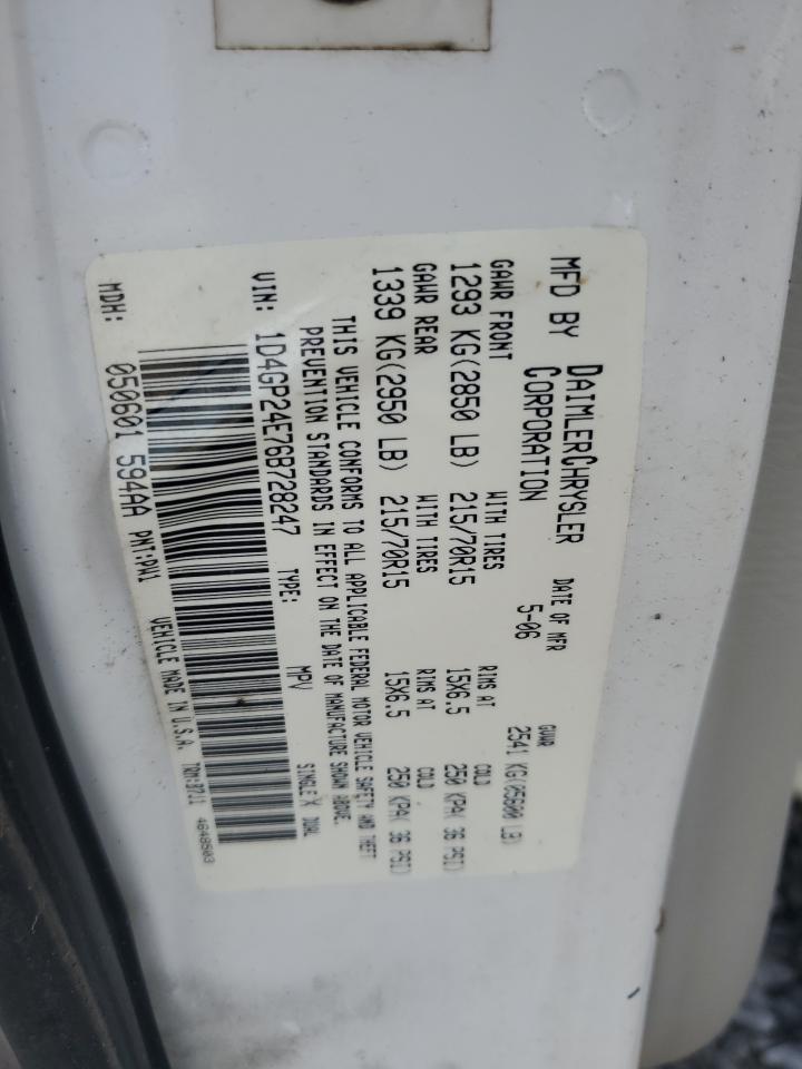 2006 Dodge Grand Caravan Se VIN: 1D4GP24E76B728247 Lot: 64012855