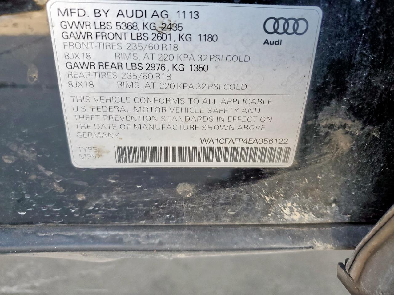 2014 Audi Q5 Premium VIN: WA1CFAFP4EA056122 Lot: 64256165