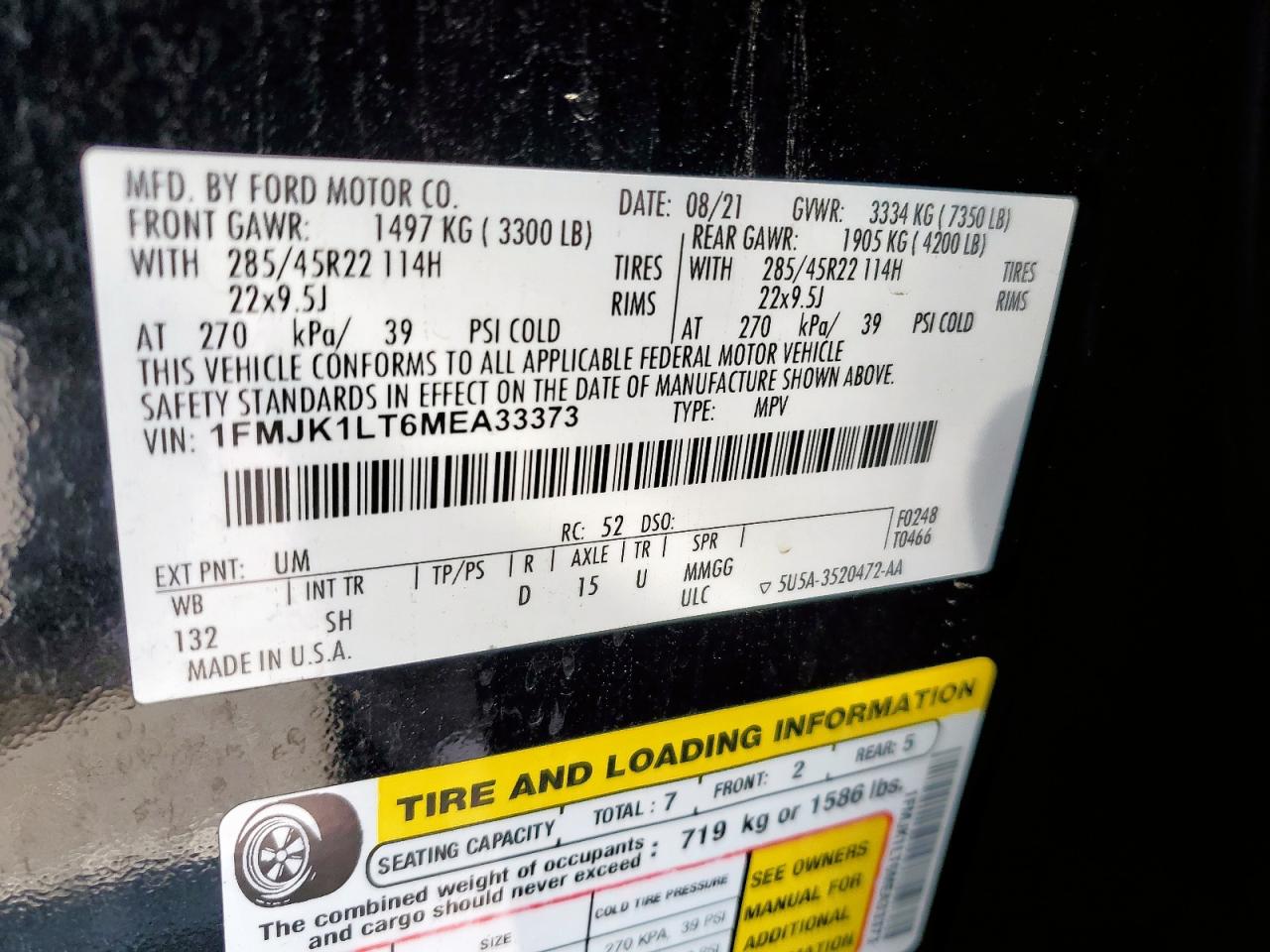 2021 Ford Expedition Max Platinum VIN: 1FMJK1LT6MEA33373 Lot: 64133415