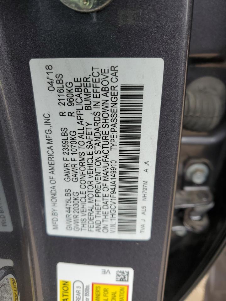 2018 Honda Accord Touring VIN: 1HGCV1F94JA149910 Lot: 65380415