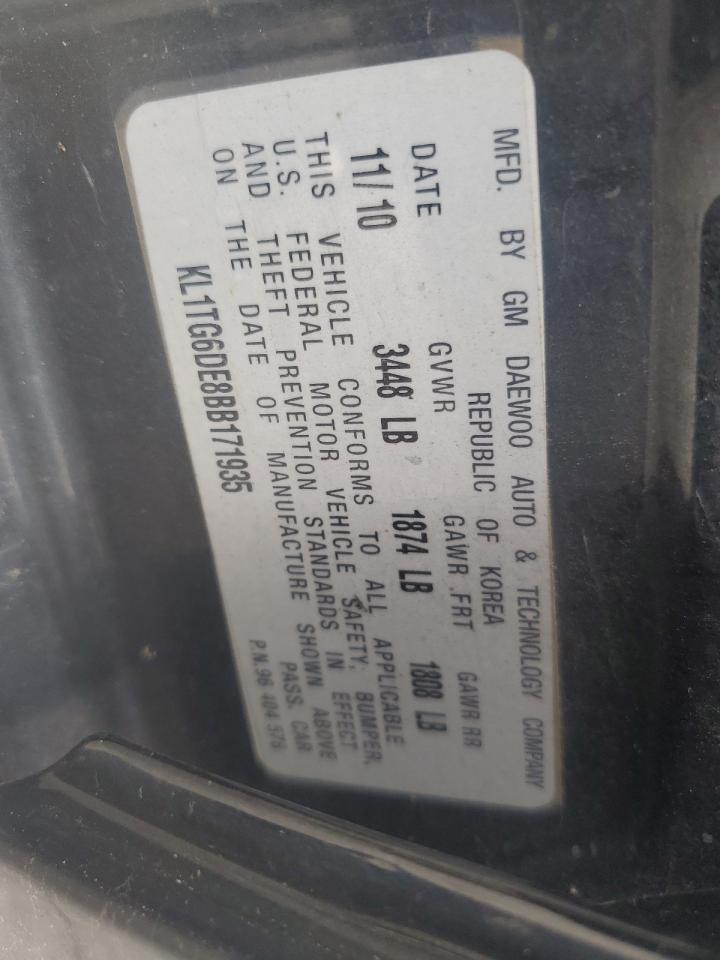2011 Chevrolet Aveo Lt VIN: KL1TG6DE8BB171935 Lot: 62908445