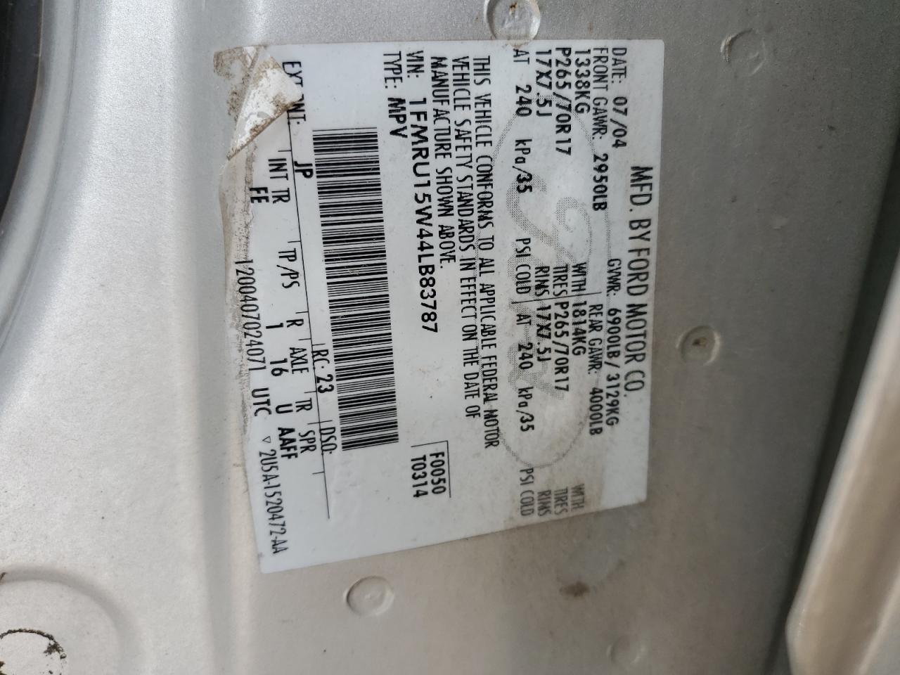 2004 Ford Expedition Xlt VIN: 1FMRU15W44LB83787 Lot: 64082825