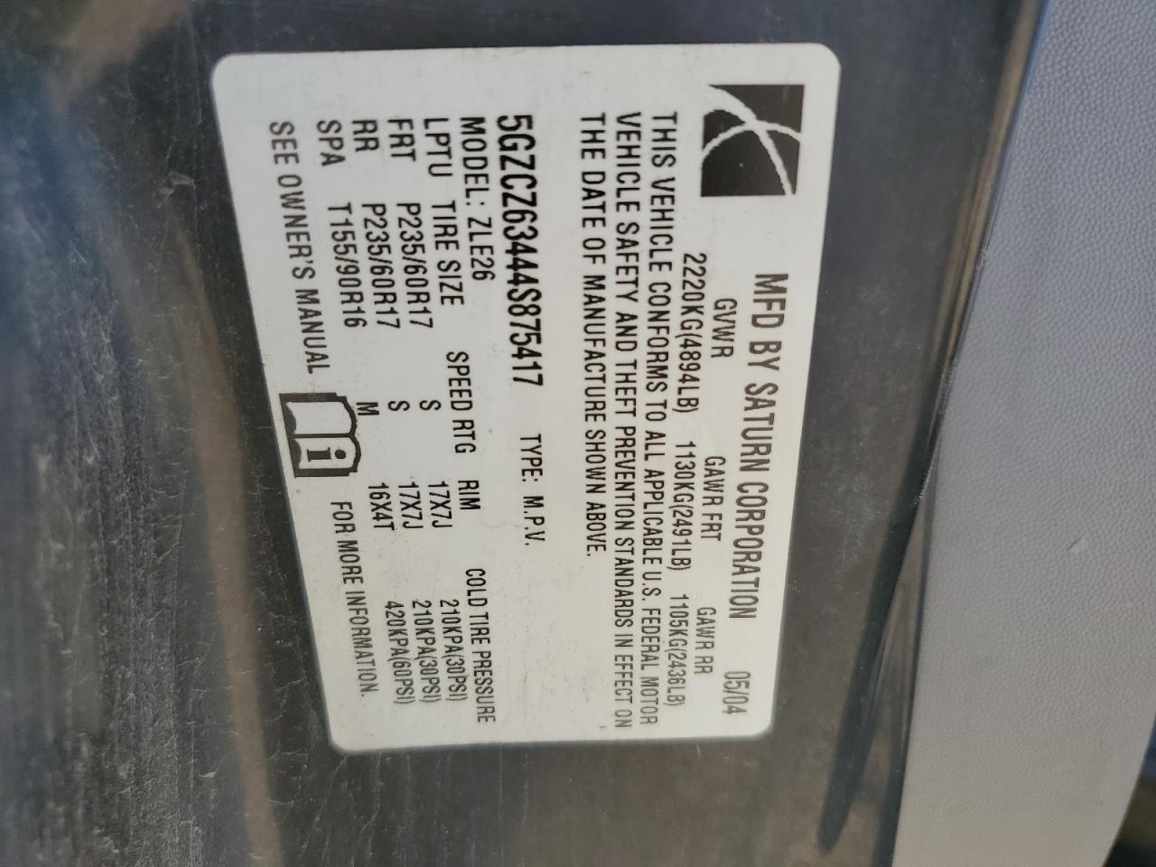 5gzcz63444s875417 5GZCZ63444S875417 2004 Saturn Vue