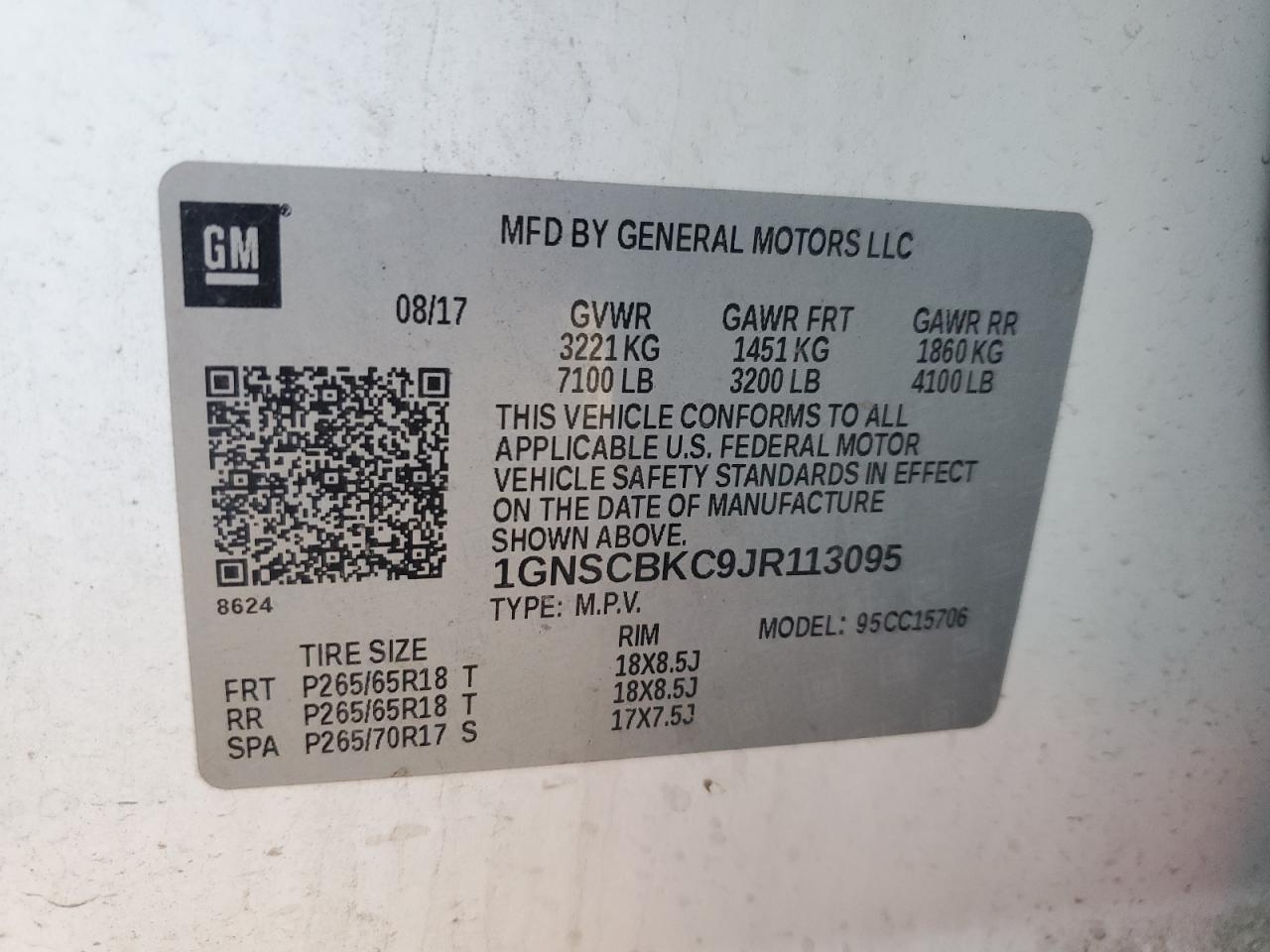 2018 Chevrolet Tahoe C1500 Lt VIN: 1GNSCBKC9JR113095 Lot: 66510515