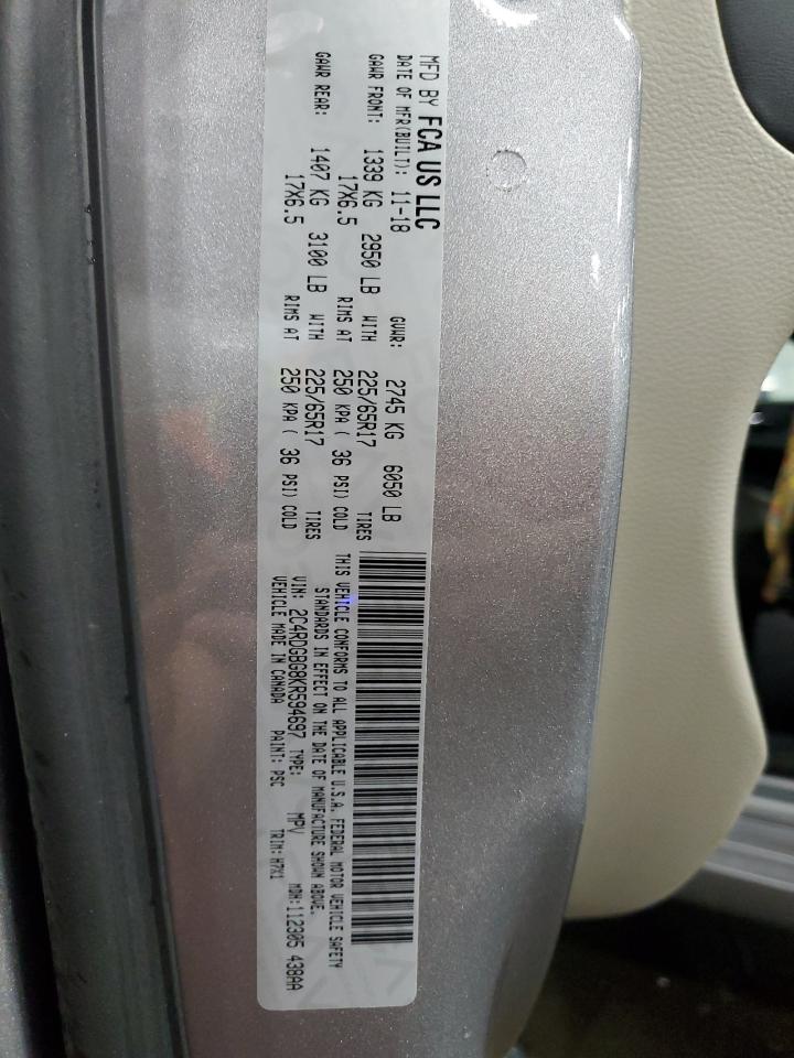 2019 Dodge Grand Caravan Se VIN: 2C4RDGBG8KR594697 Lot: 65521355