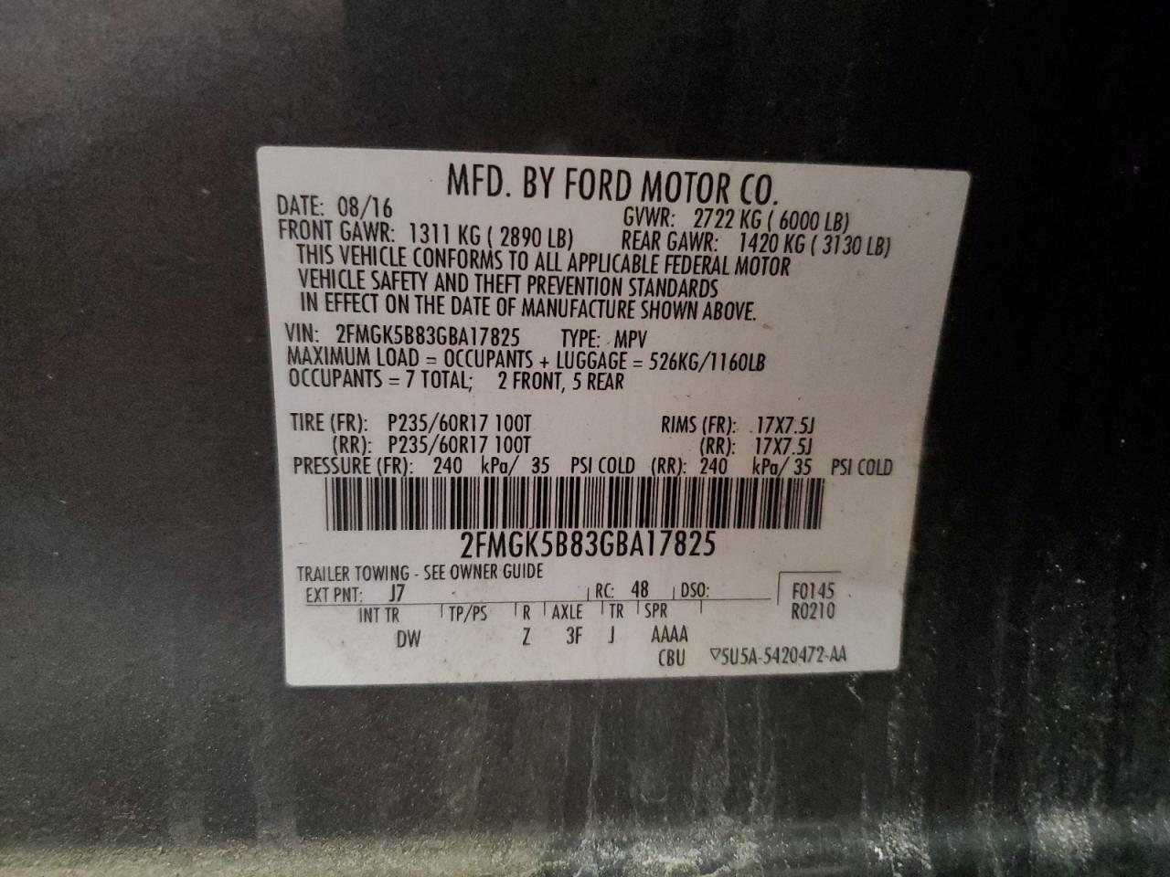 2016 Ford Flex Se VIN: 2FMGK5B83GBA17825 Lot: 64772245