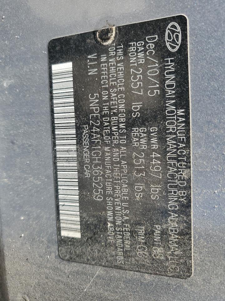 2016 Hyundai Sonata Se VIN: 5NPE24AF1GH365259 Lot: 64569045