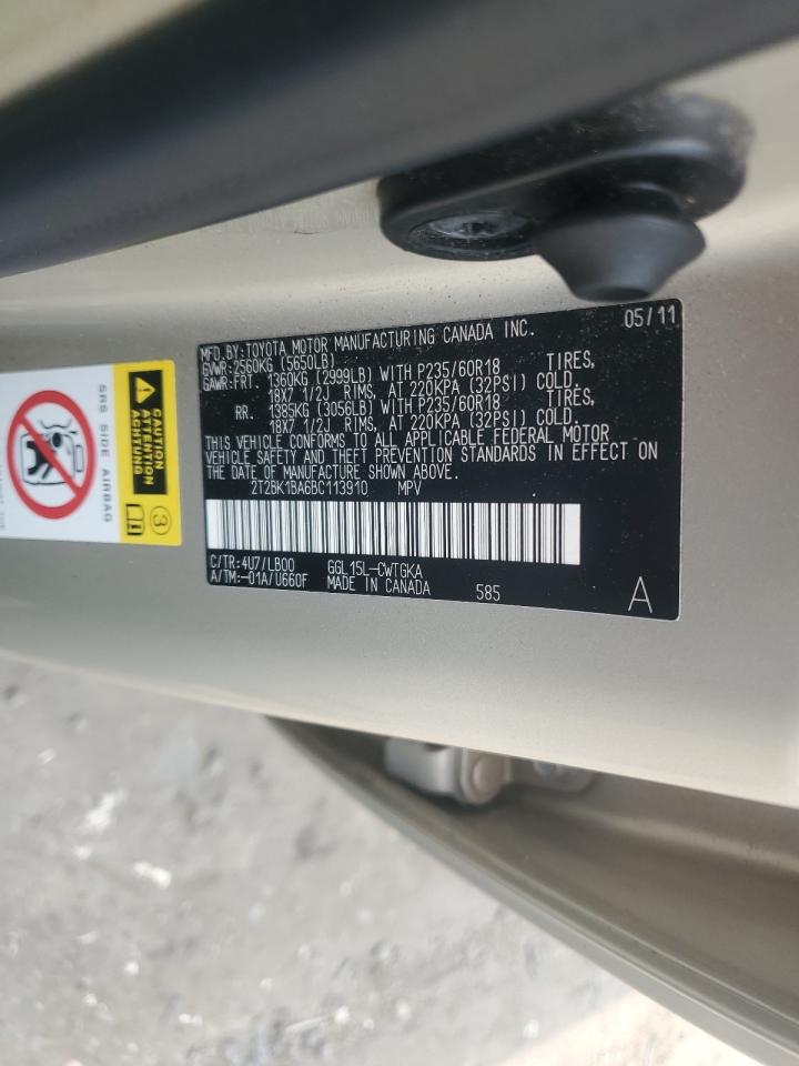 2011 Lexus Rx 350 VIN: 2T2BK1BA6BC113910 Lot: 65013585