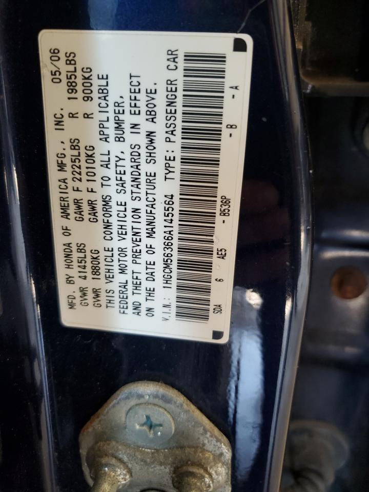 2006 Honda Accord Se VIN: 1HGCM56366A145564 Lot: 64091795