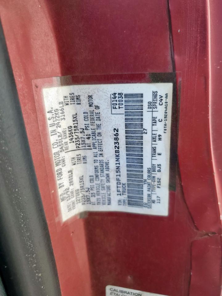 1992 Ford F150 VIN: 1FTDF15N1NKB23862 Lot: 65095475