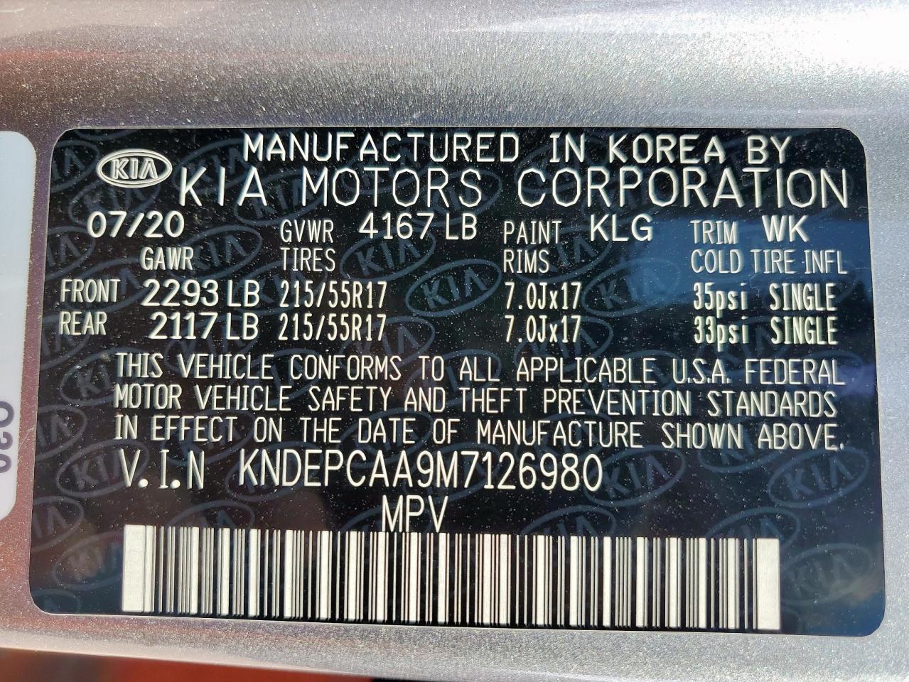 2021 Kia Seltos Lx VIN: KNDEPCAA9M7126980 Lot: 64504555