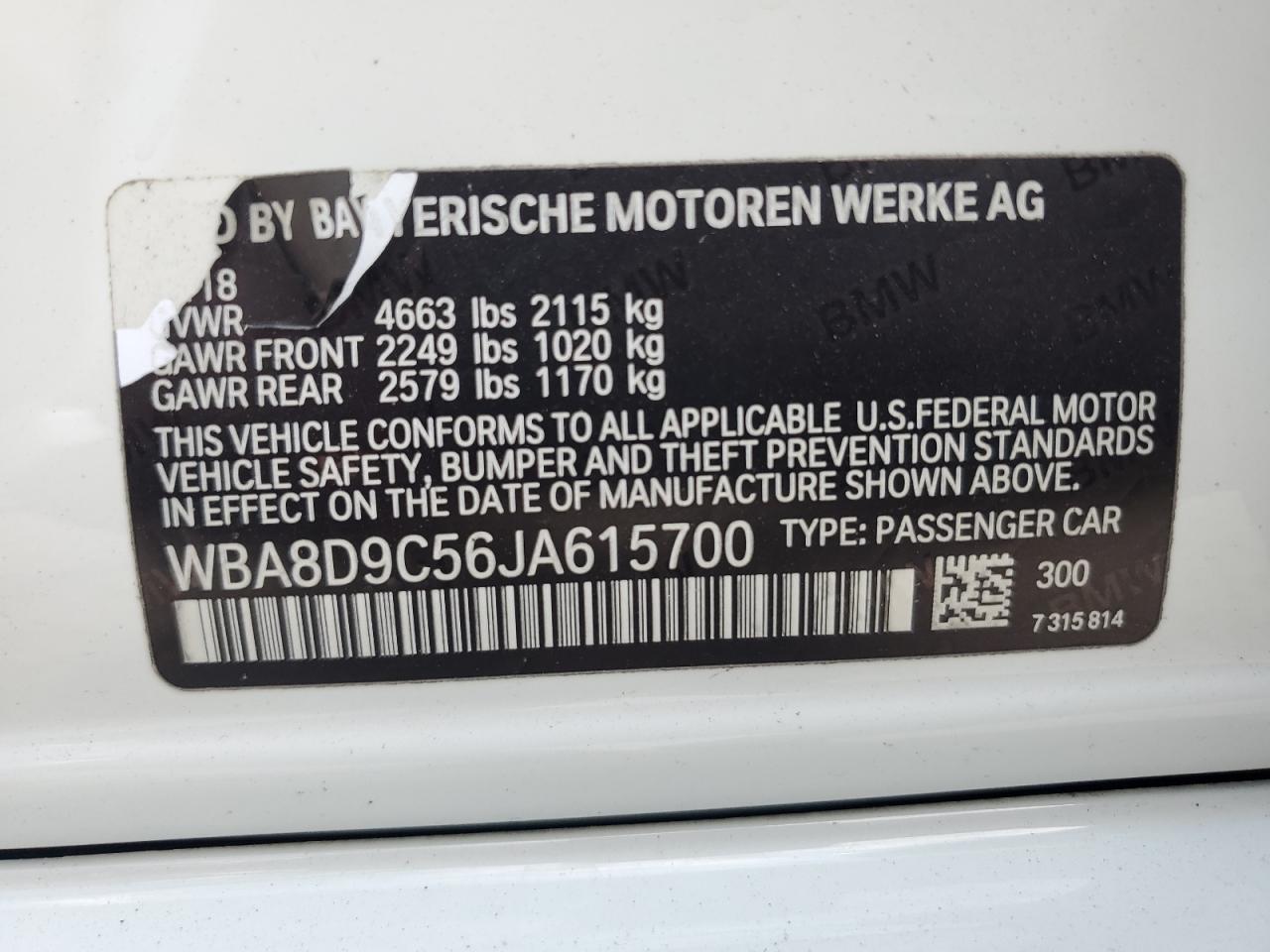 2018 BMW 330 Xi VIN: WBA8D9C56JA615700 Lot: 65162855