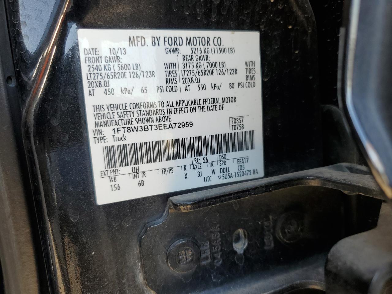 2014 Ford F350 Super Duty VIN: 1FT8W3BT3EEA72959 Lot: 63164715