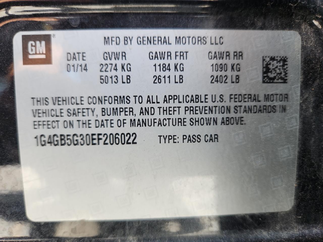 2014 Buick Lacrosse VIN: 1G4GB5G30EF206022 Lot: 64304045