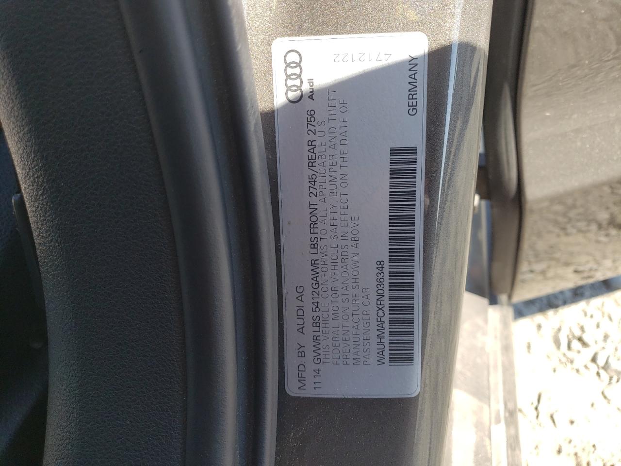 2015 Audi A6 Prestige VIN: WAUHMAFCXFN036348 Lot: 64743675