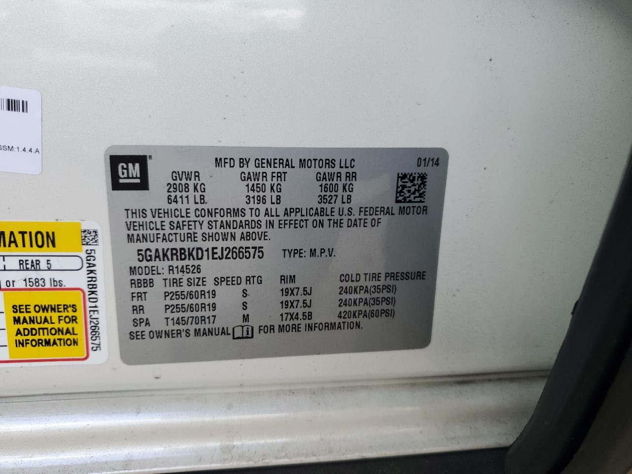 2014 Buick Enclave VIN: 5GAKRBKD1EJ266575 Lot: 65207665