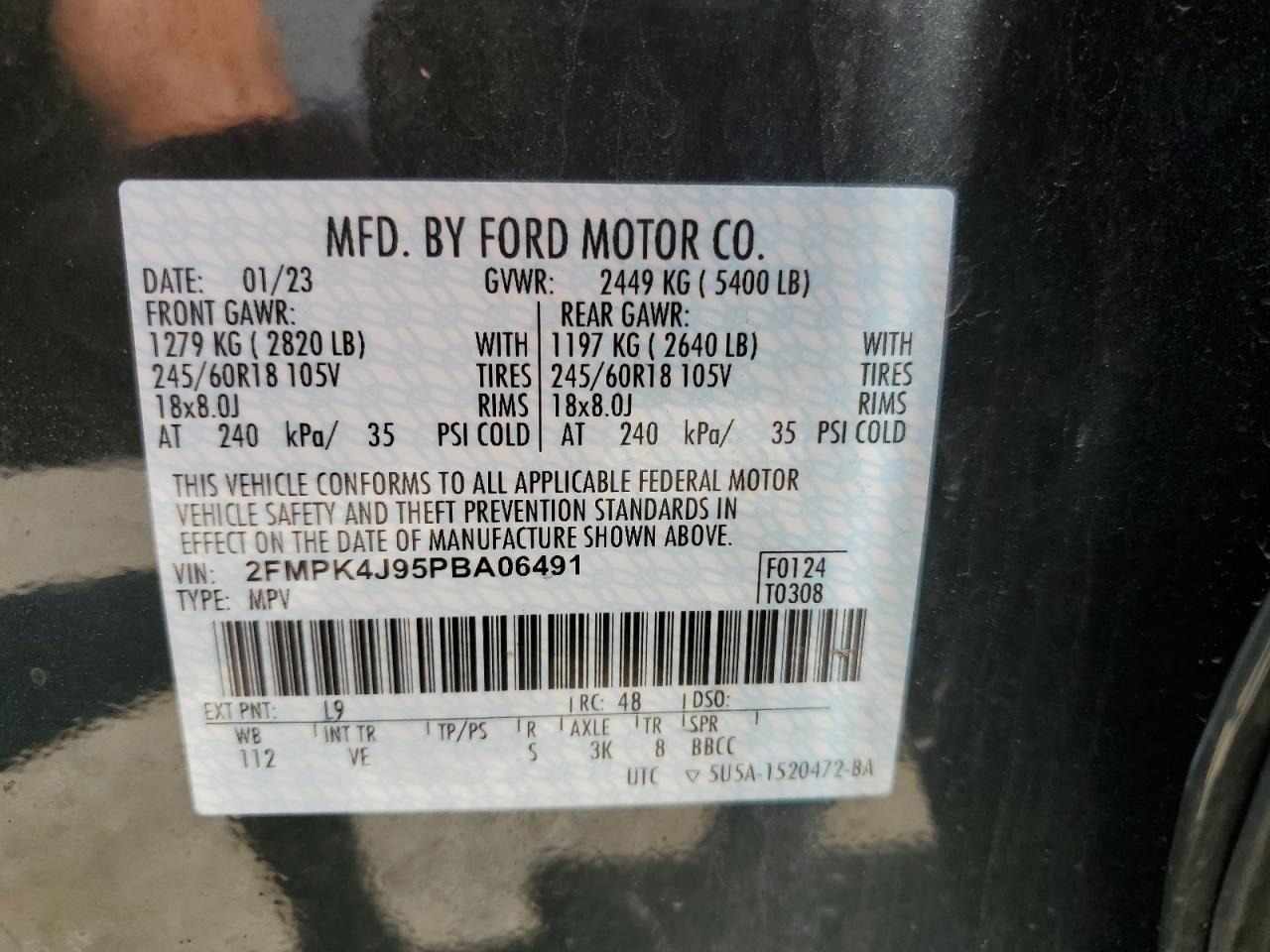 2023 Ford Edge Sel VIN: 2FMPK4J95PBA06491 Lot: 65042235