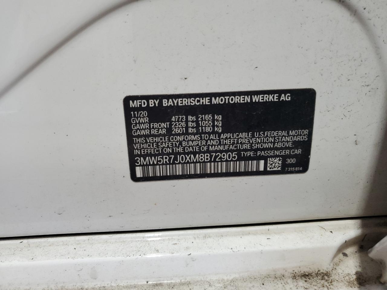 2021 BMW 330Xi VIN: 3MW5R7J0XM8B72905 Lot: 64196195
