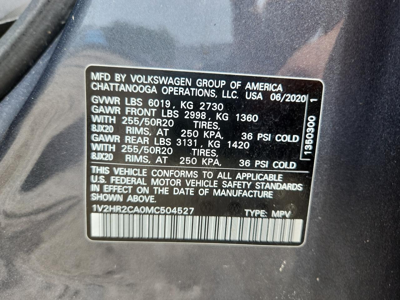 2021 Volkswagen Atlas Se VIN: 1V2HR2CA0MC504527 Lot: 64829535