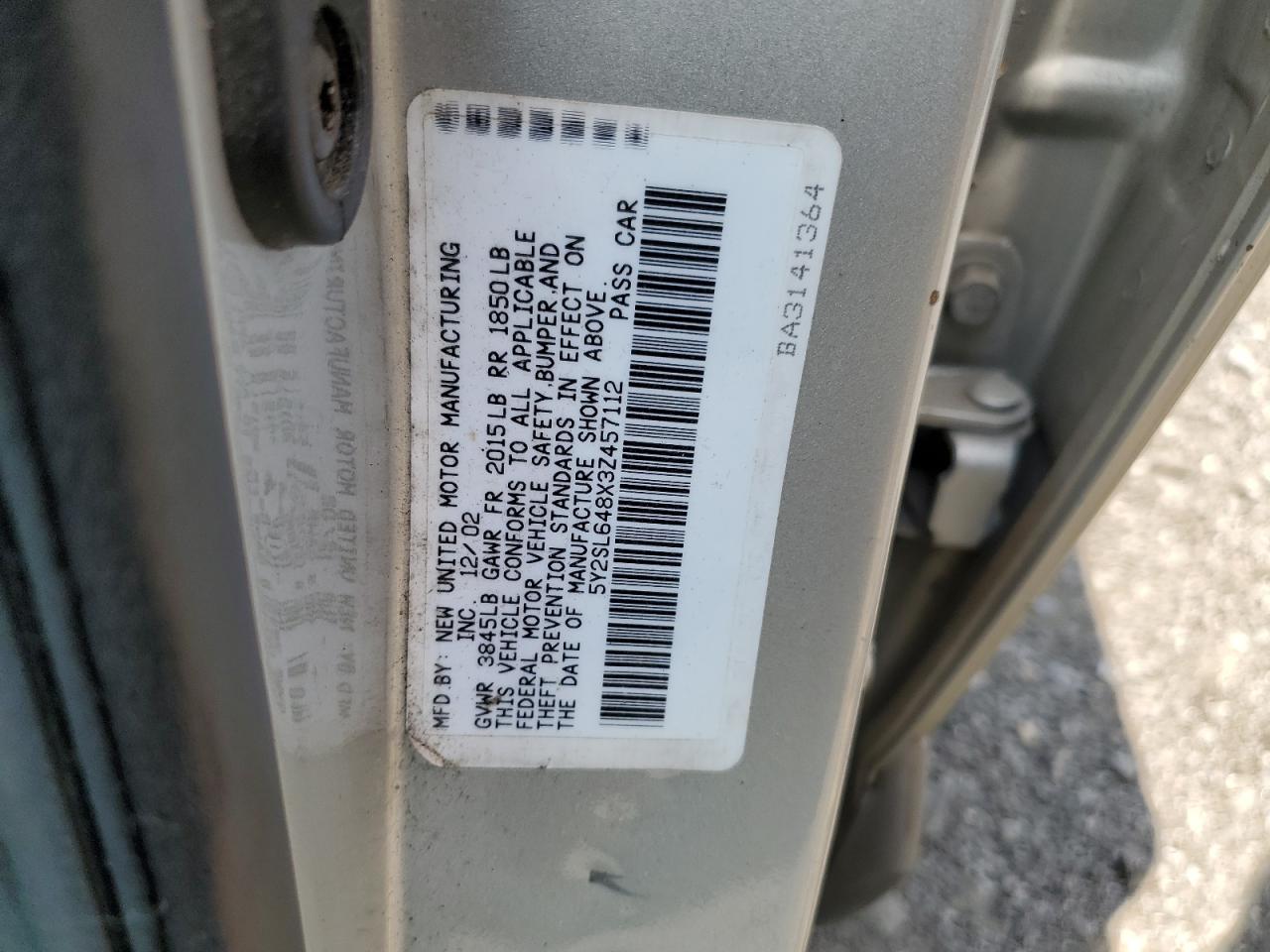 2003 Pontiac Vibe VIN: 5Y2SL648X3Z457112 Lot: 65540585