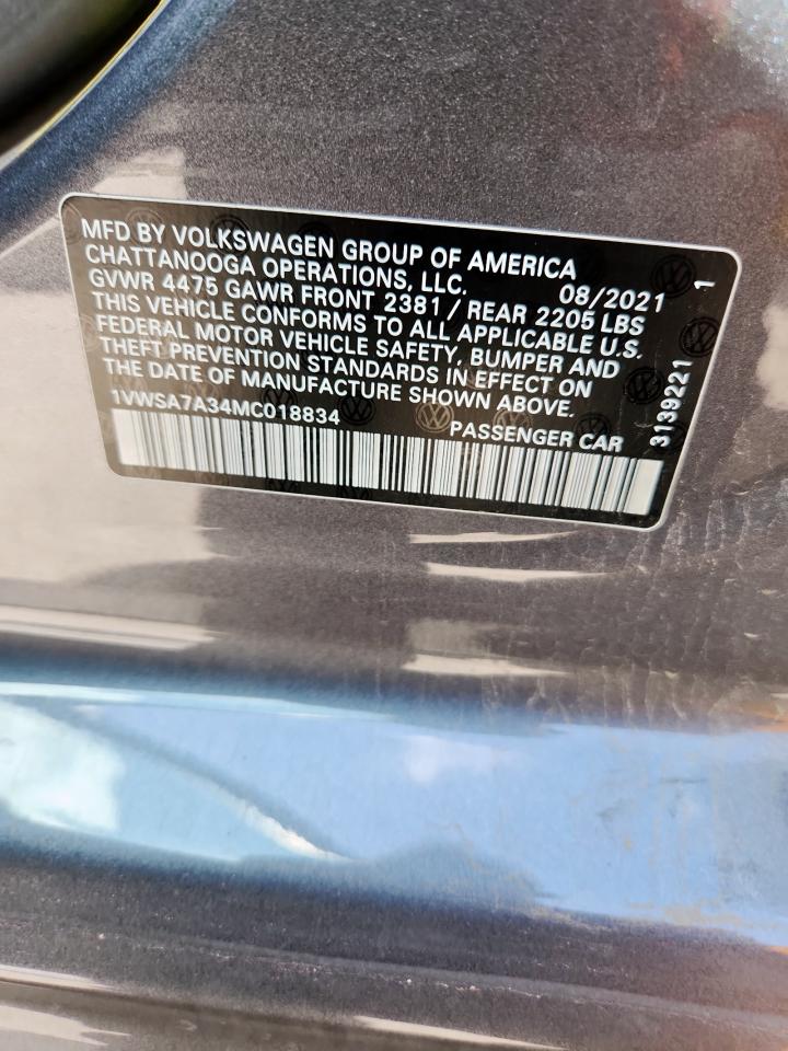 2021 Volkswagen Passat Se VIN: 1VWSA7A34MC018834 Lot: 64734775