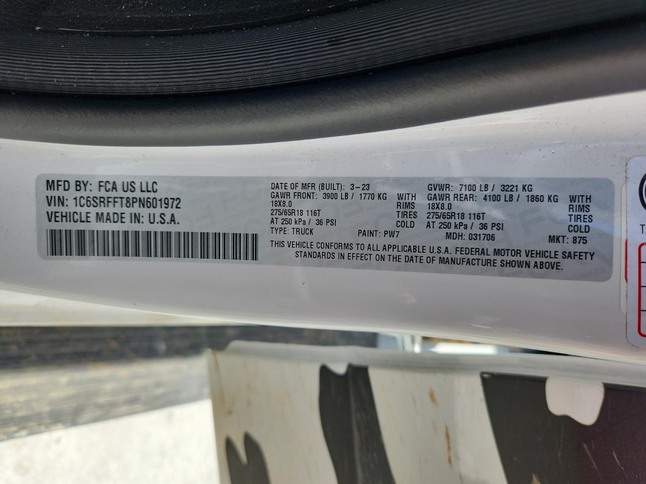 2023 Ram 1500 Big Horn/Lone Star VIN: 1C6SRFFT8PN601972 Lot: 63139865