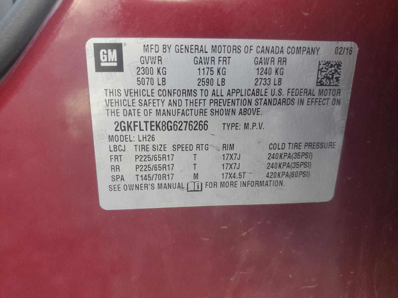 2gkfltek8g6276266 2GKFLTEK8G6276266 2016 GMC Terrain Sle