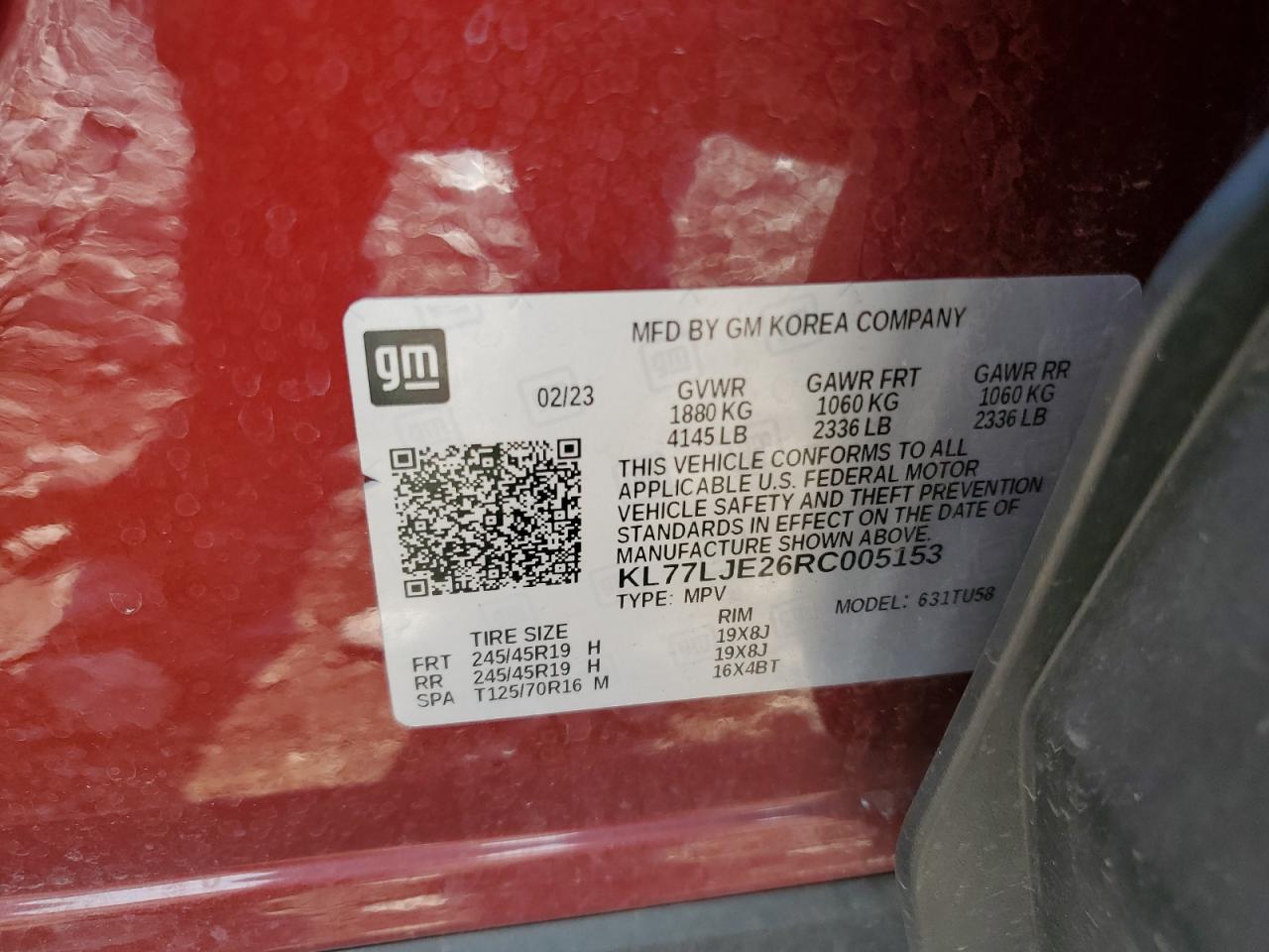 2024 Chevrolet Trax 2Rs VIN: KL77LJE26RC005153 Lot: 64481105