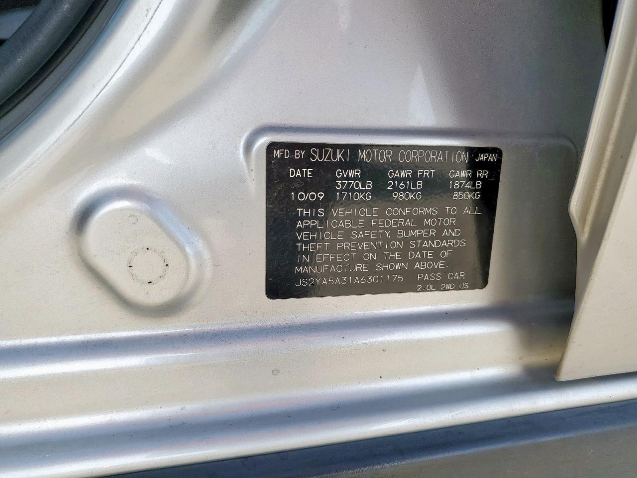 js2ya5a31a6301175 JS2YA5A31A6301175 2010 Suzuki Sx4