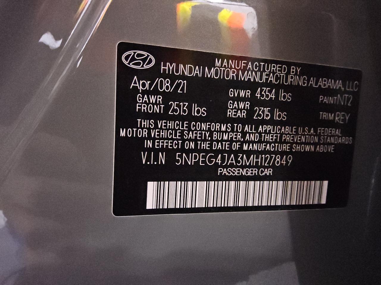 2021 Hyundai Sonata Se VIN: 5NPEG4JA3MH127849 Lot: 62758565