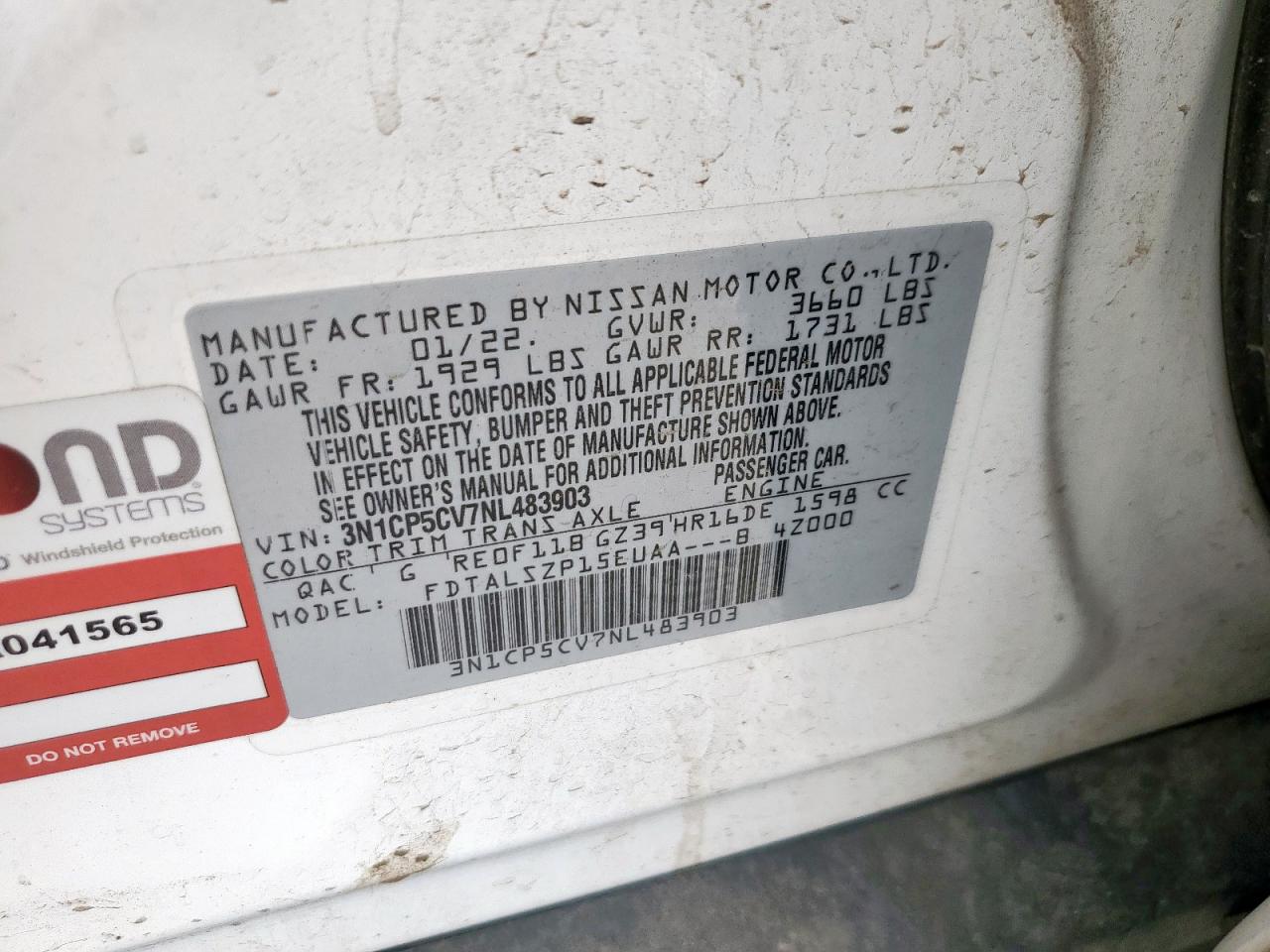 2022 Nissan Kicks Sv VIN: 3N1CP5CV7NL483903 Lot: 64366585