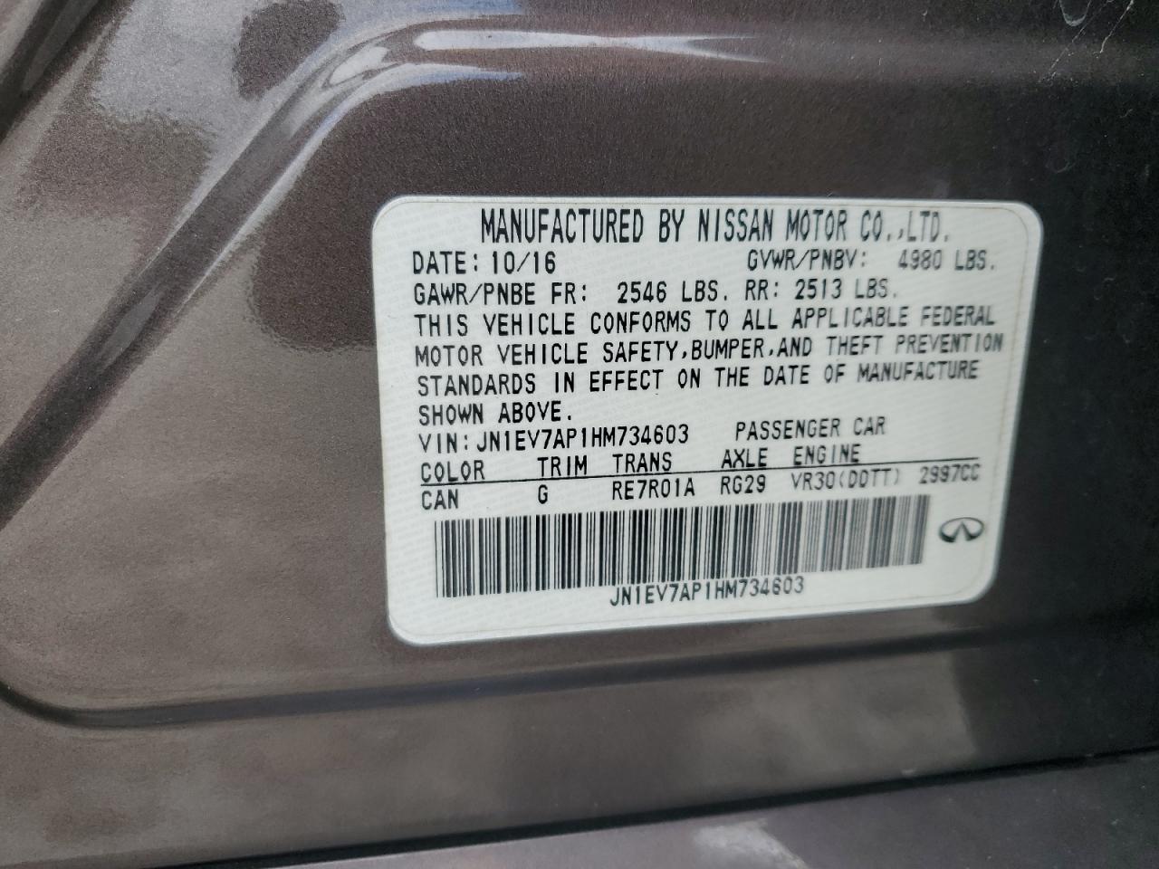 2017 Infiniti Q50 Premium VIN: JN1EV7AP1HM734603 Lot: 63349095