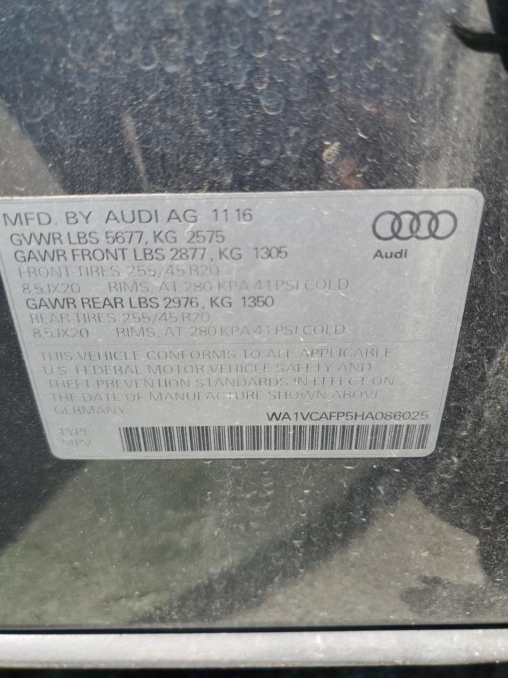 2017 Audi Sq5 Prestige VIN: WA1VCAFP5HA086025 Lot: 64874895