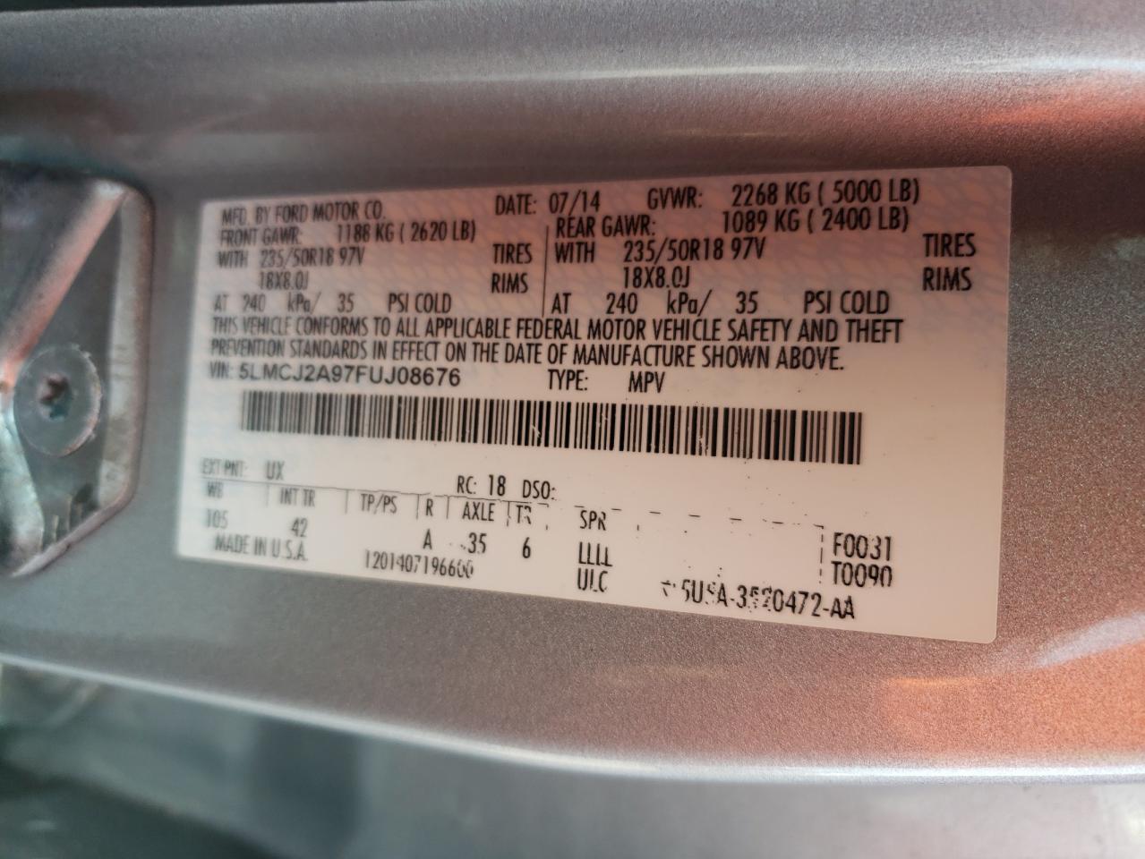 5lmcj2a97fuj08676 5LMCJ2A97FUJ08676 2015 Lincoln Mkc