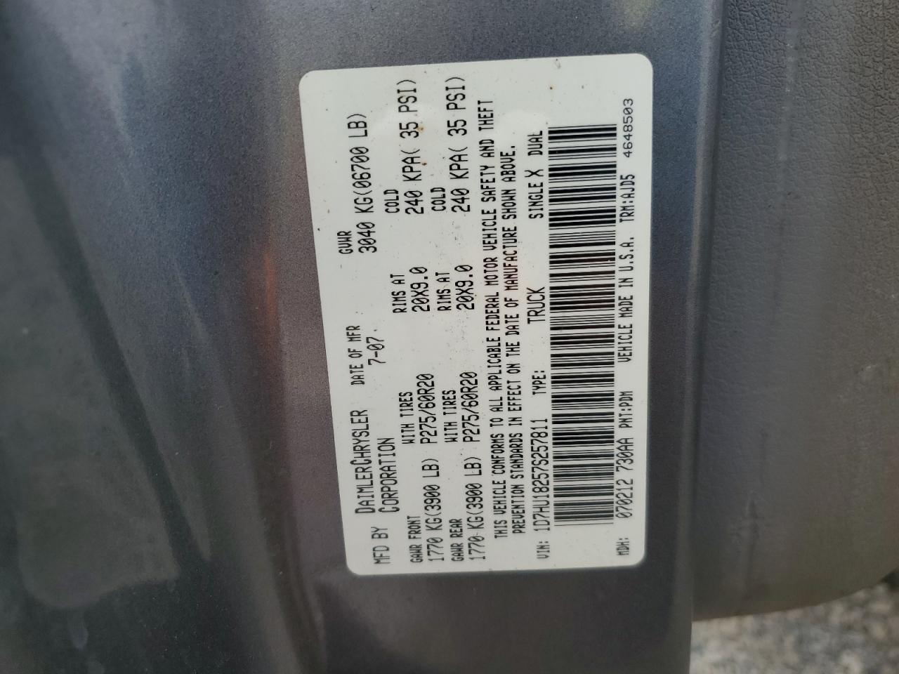 2007 Dodge Ram 1500 St VIN: 1D7HU18257S257811 Lot: 65450635